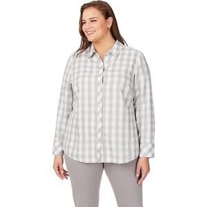 Foxcroft Davis Long Sleeve Metallic‎ Buffalo Plaid Blouse Womens Plus 18 Gingham